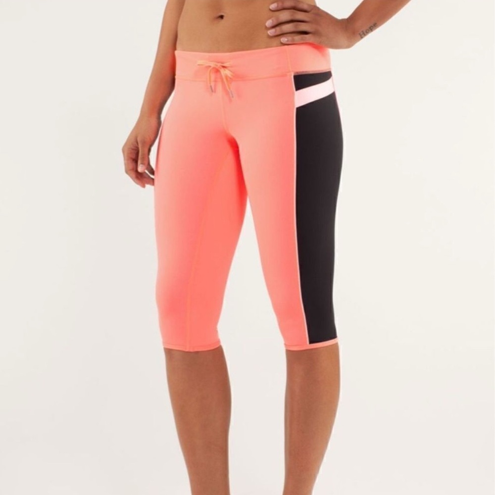 Lululemon Heat IT Up Crop Leggings Neon Orange & Black